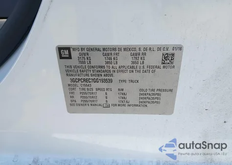 2016 Chevrolet Silverado 1500 1Lt from USA, damaged, VIN 3GCPCREC7GG193539